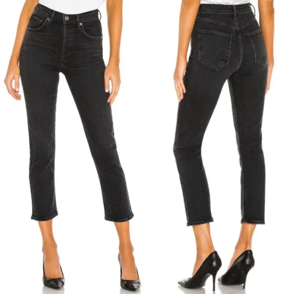 NWT AGOLDE Riley High Rise Straight Crop Jeans Women's Black Size 32